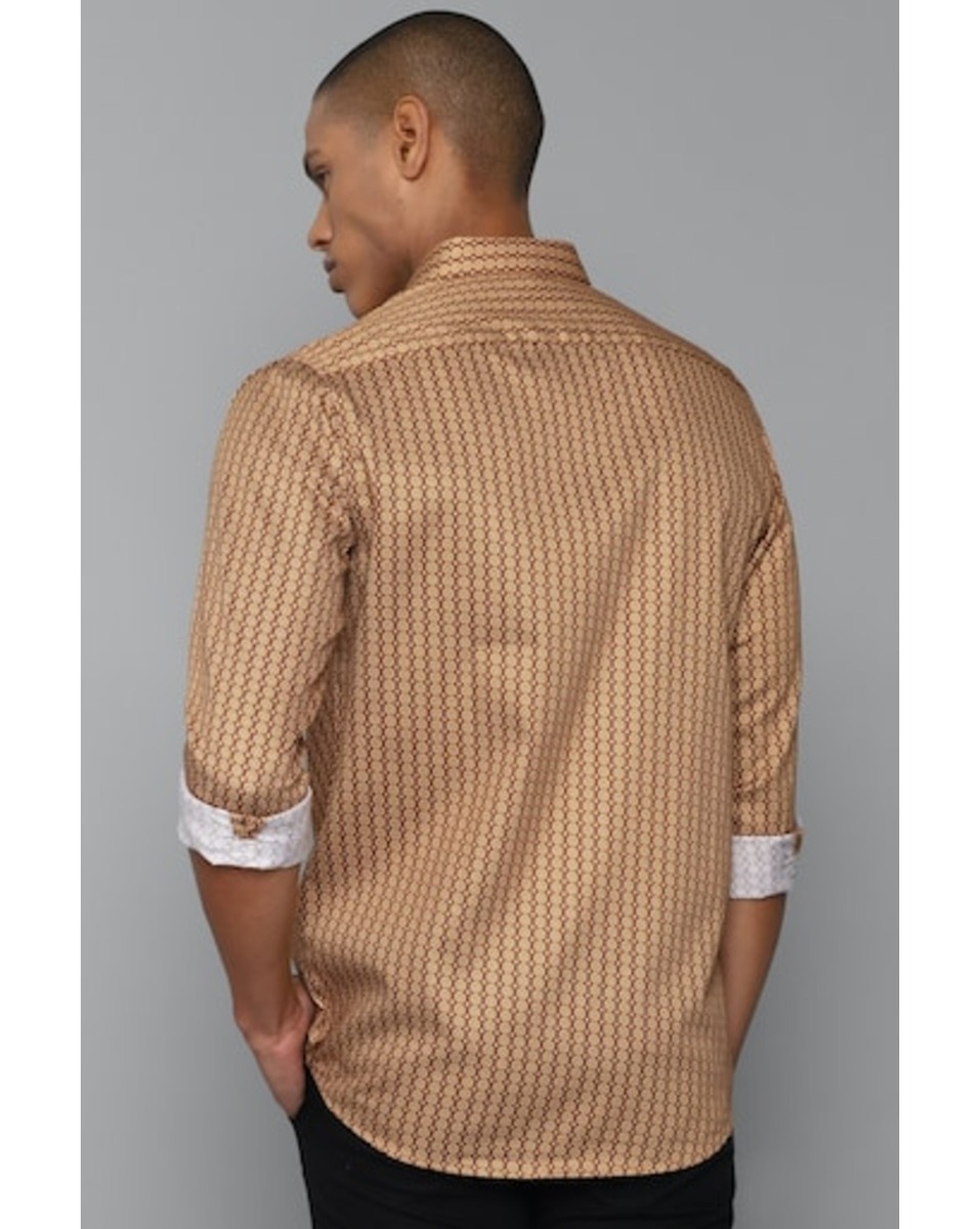 Allen Solly Sport Mens Print Khaki Slim Fit Casual Shirt