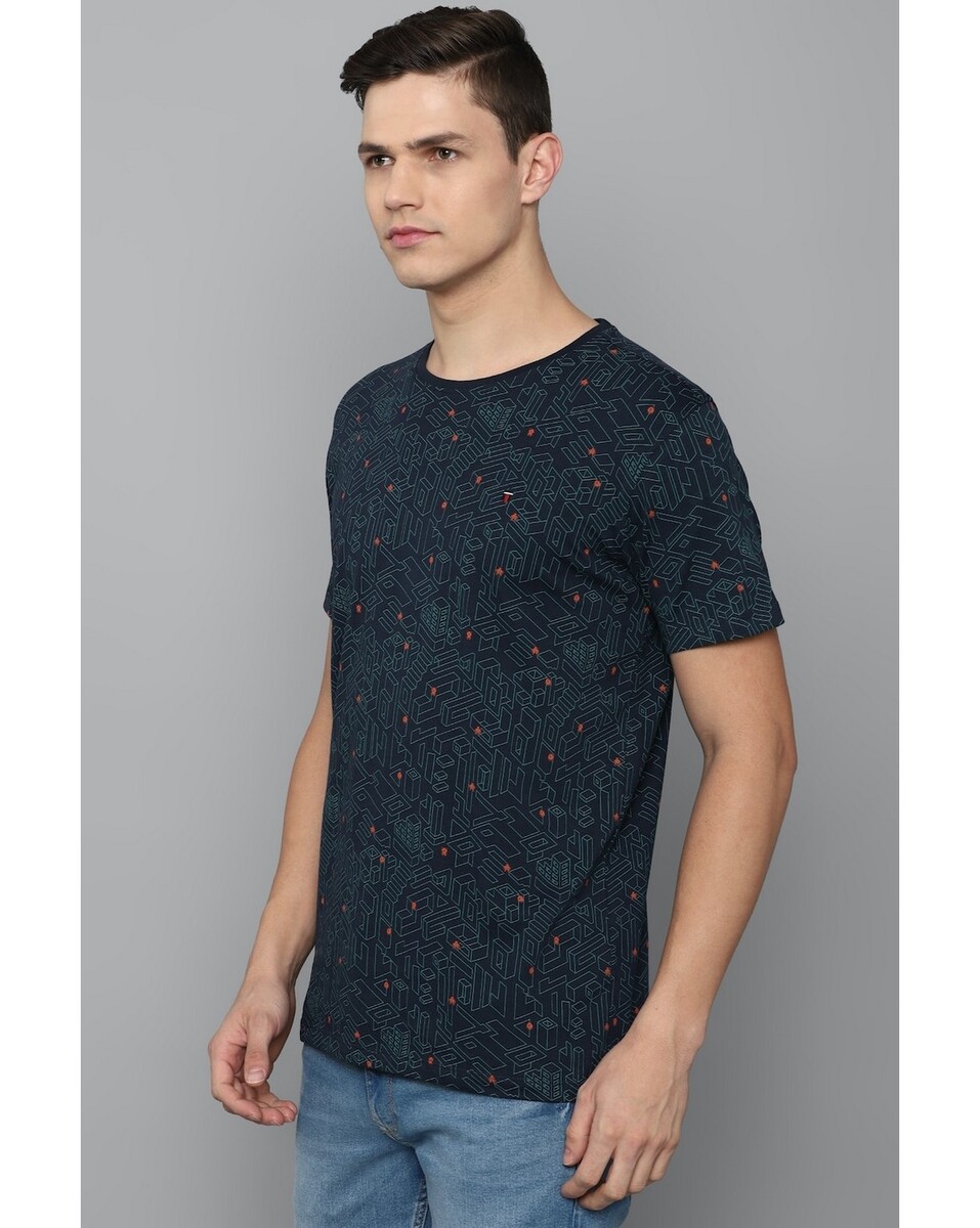 Louis Philippe Men Slim Fit Navy Print T Shirt