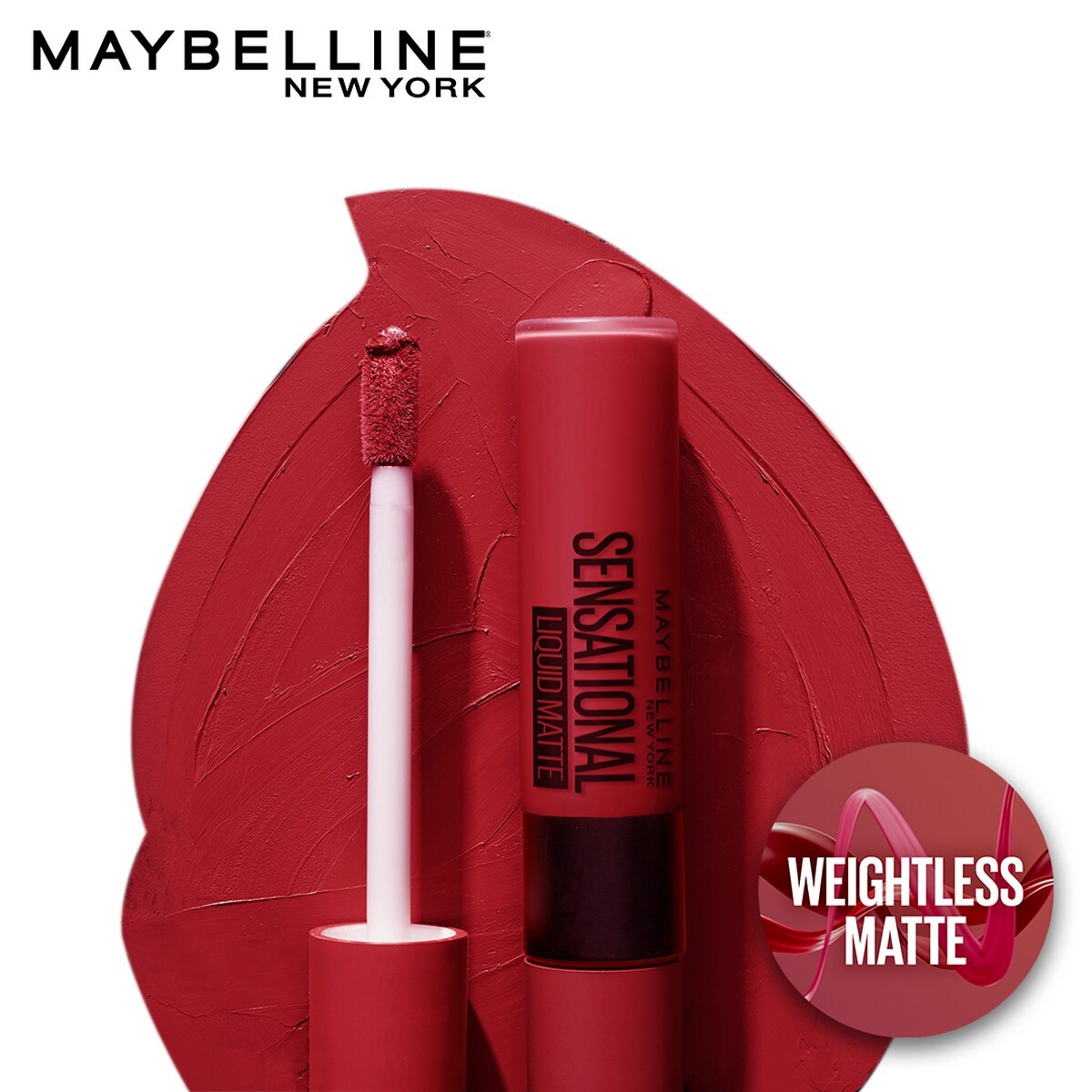 Maybelline New York Sensational Liquid Matte Lipstick, 14 Red Serenade, 7ml - Liquid Lipstick Shades Delivering Intense Matte Color Effect