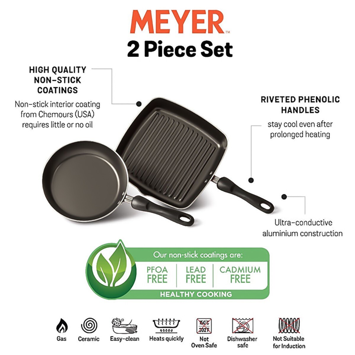 Meyer� Square Grill Pan + Open Frypan 20cm