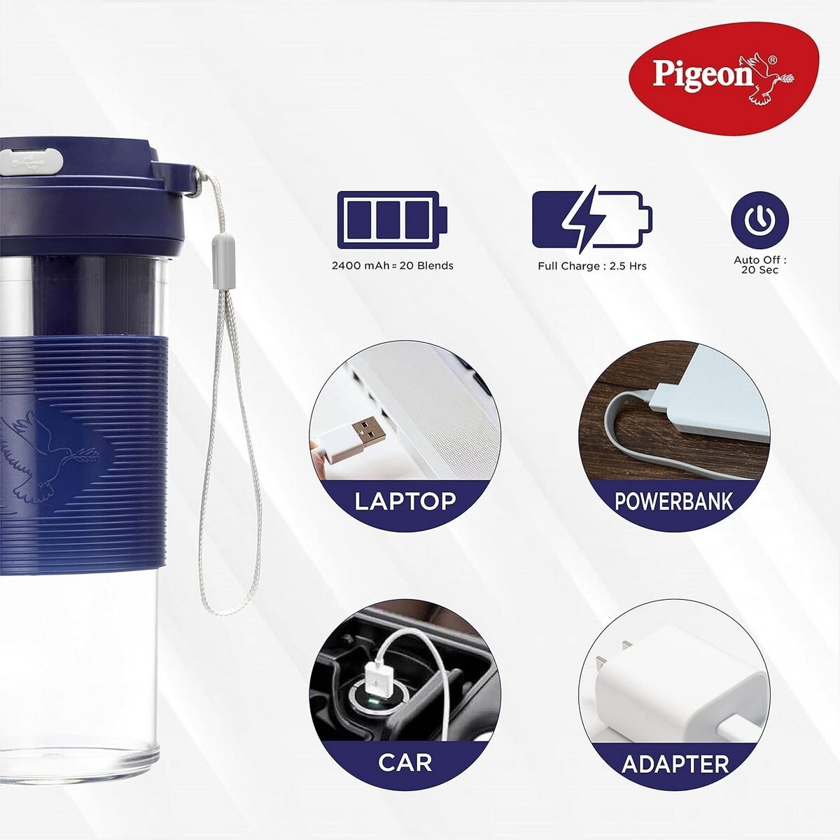 Pigeon Blendo-Personal Blender with Juicer Cup Jar,330 ml (USB rechargeable)
