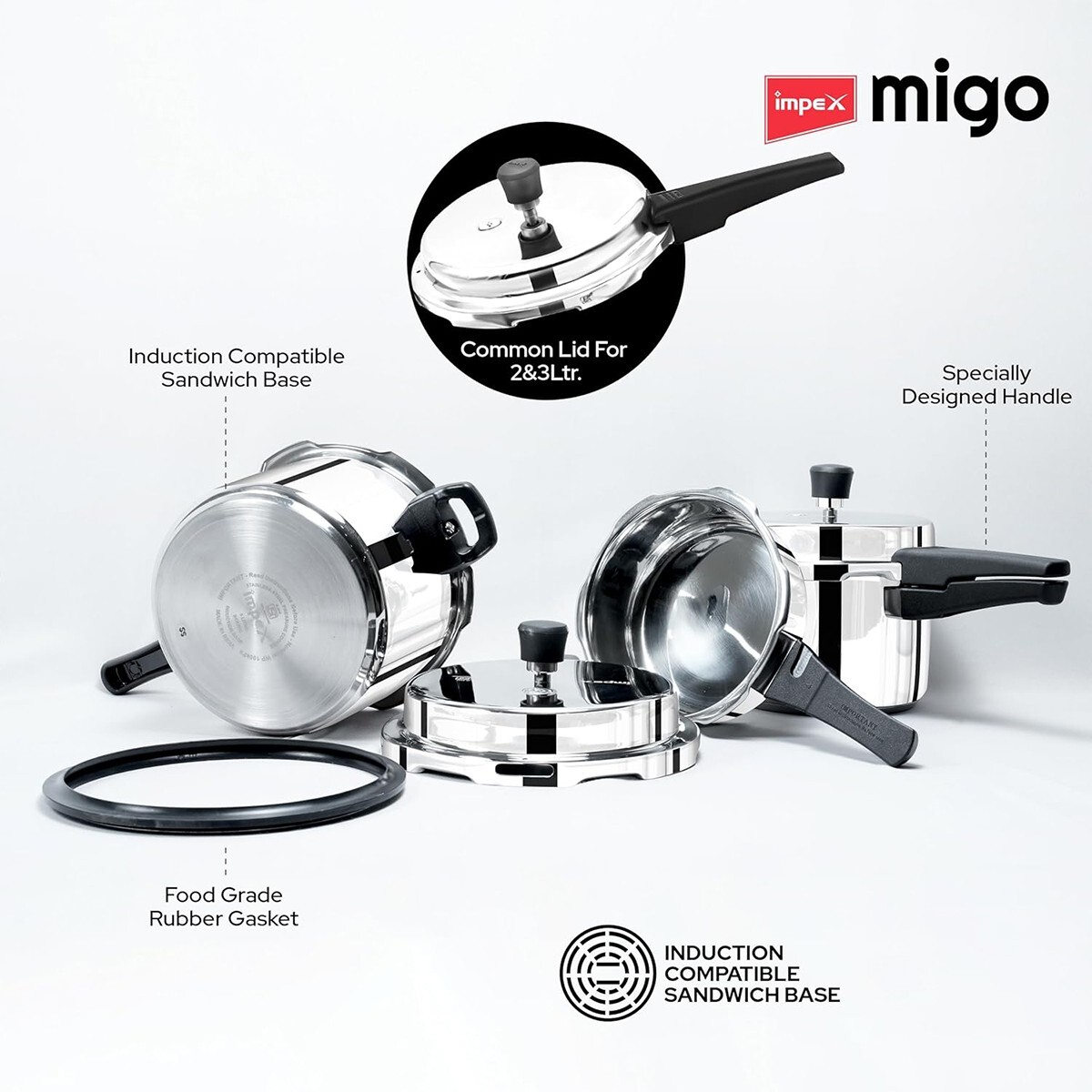 Impex Migo Stainless Steel Pressure Cooker Combo 235Ltr