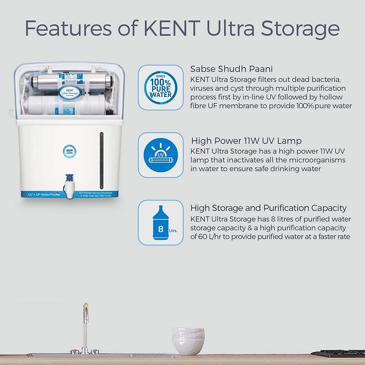 Kent Water Purifier Ultra Storage UV+UF