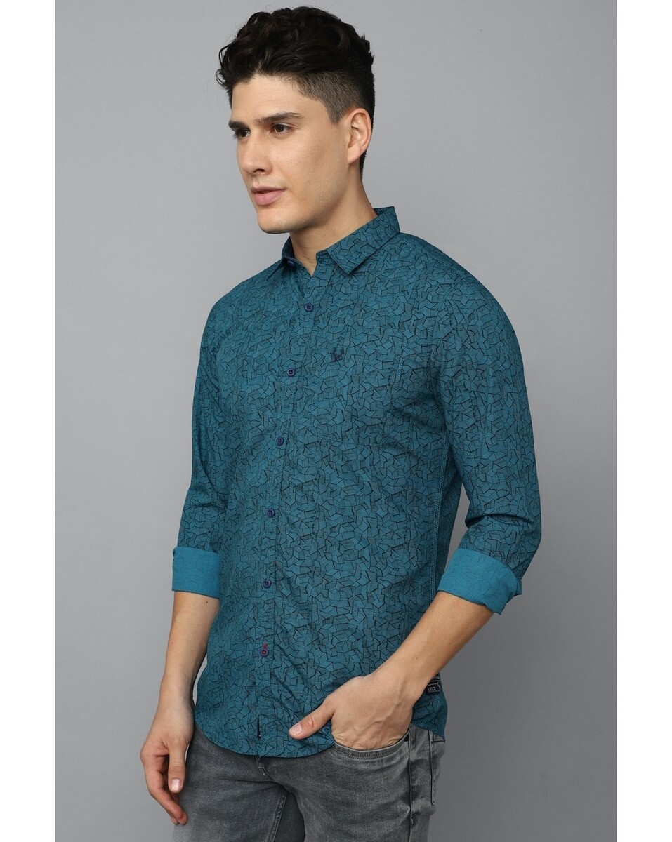 Allen Solly Mens Custom Fit Blue Print Casual Shirt