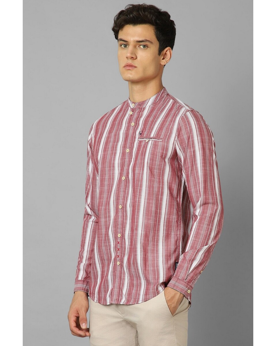 Allen Solly Mens Custom Fit Maroon Stripe Casual Shirt