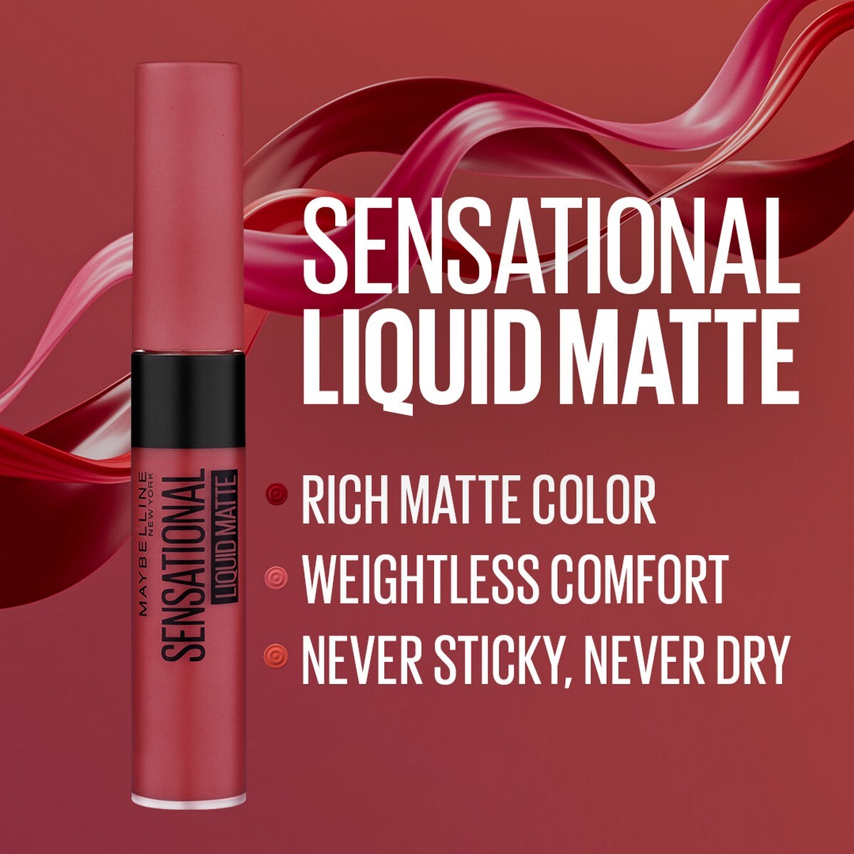 Maybelline New York Sensational Liquid Matte Lipstick, 22 Peach Addict, 7ml - Liquid Lipstick Shades Delivering Intense Matte Color Effect