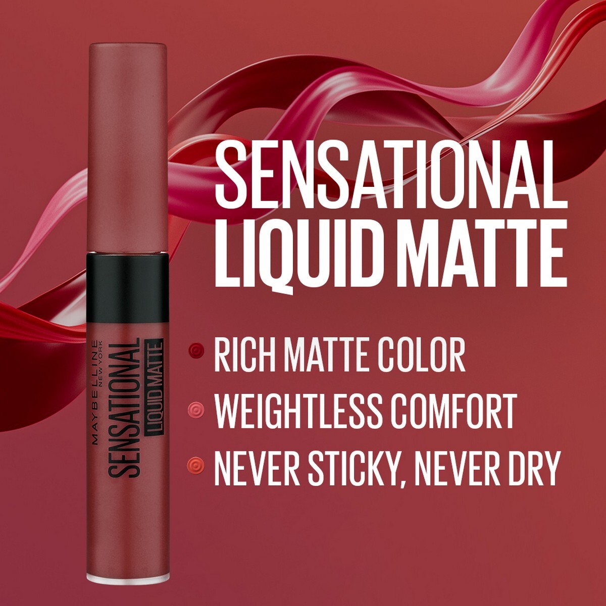 Maybelline New York Sensational Liquid Matte Lipstick, 21 Nude Nuance, 7ml - Liquid Lipstick Shades Delivering Intense Matte Color Effect