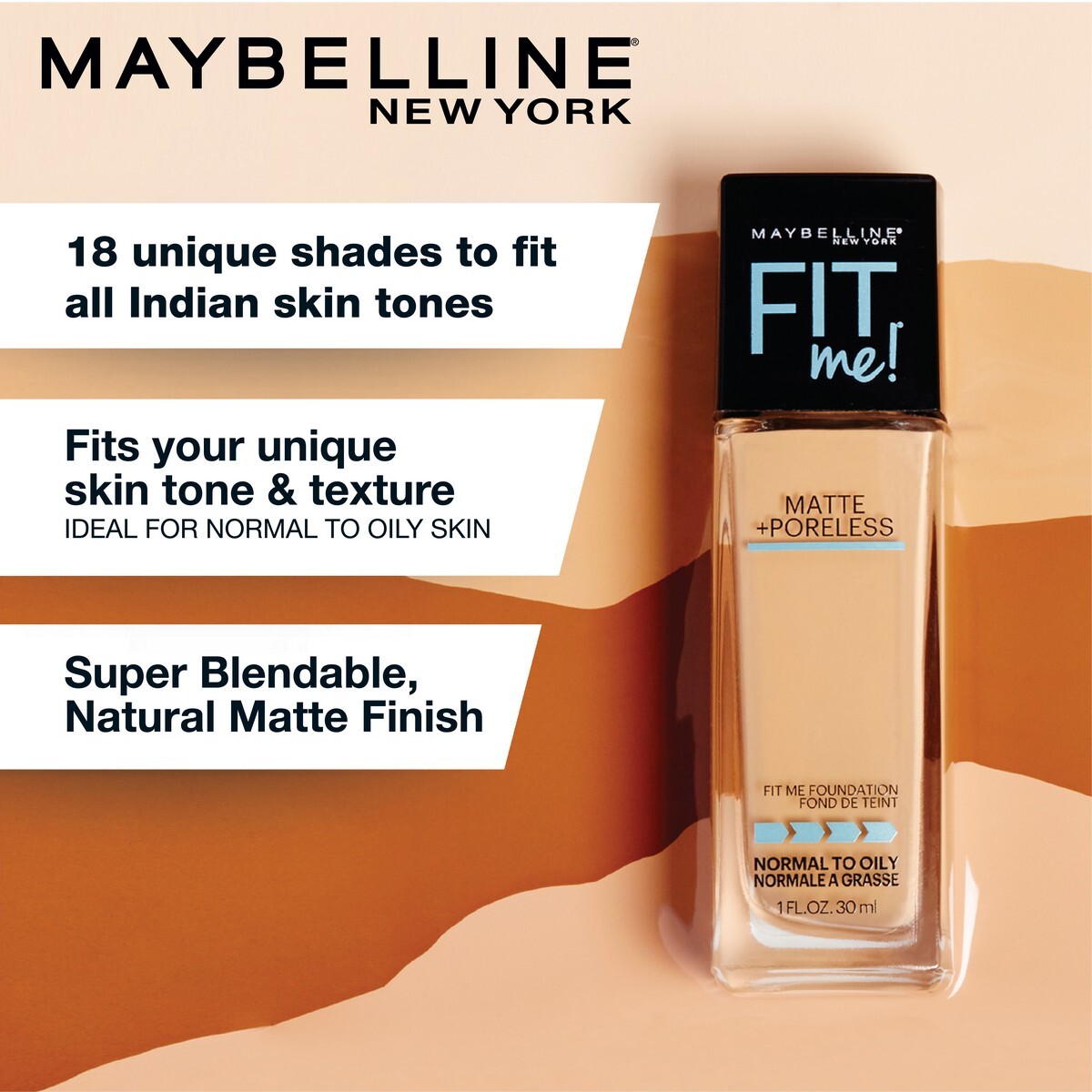 Maybelline New York Fit Me Matte + Poreless Liquid Foundation, 340 Cappucino , Matte Foundation , Oil Control Foundation , Foundation With SPF, 30 ml