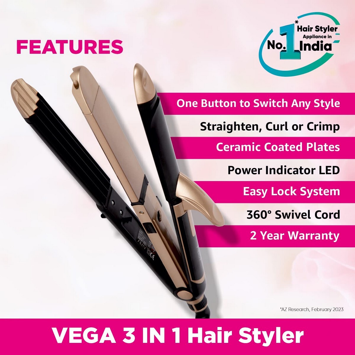 Vega Hair Straightener Curler&Crimper 3 in 1 VHSCC-01