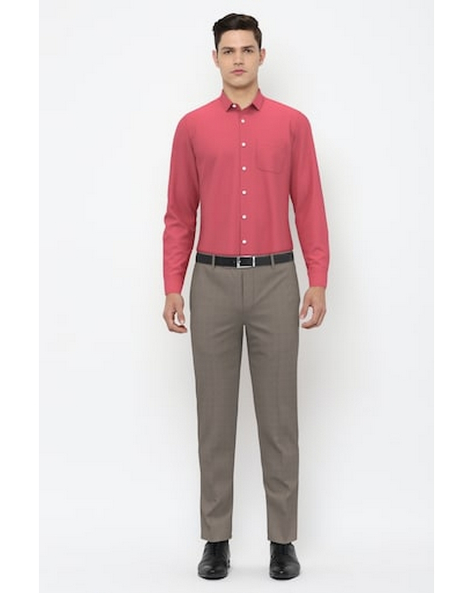 Peter England Mens Solid Red Regular Fit Casual Shirt