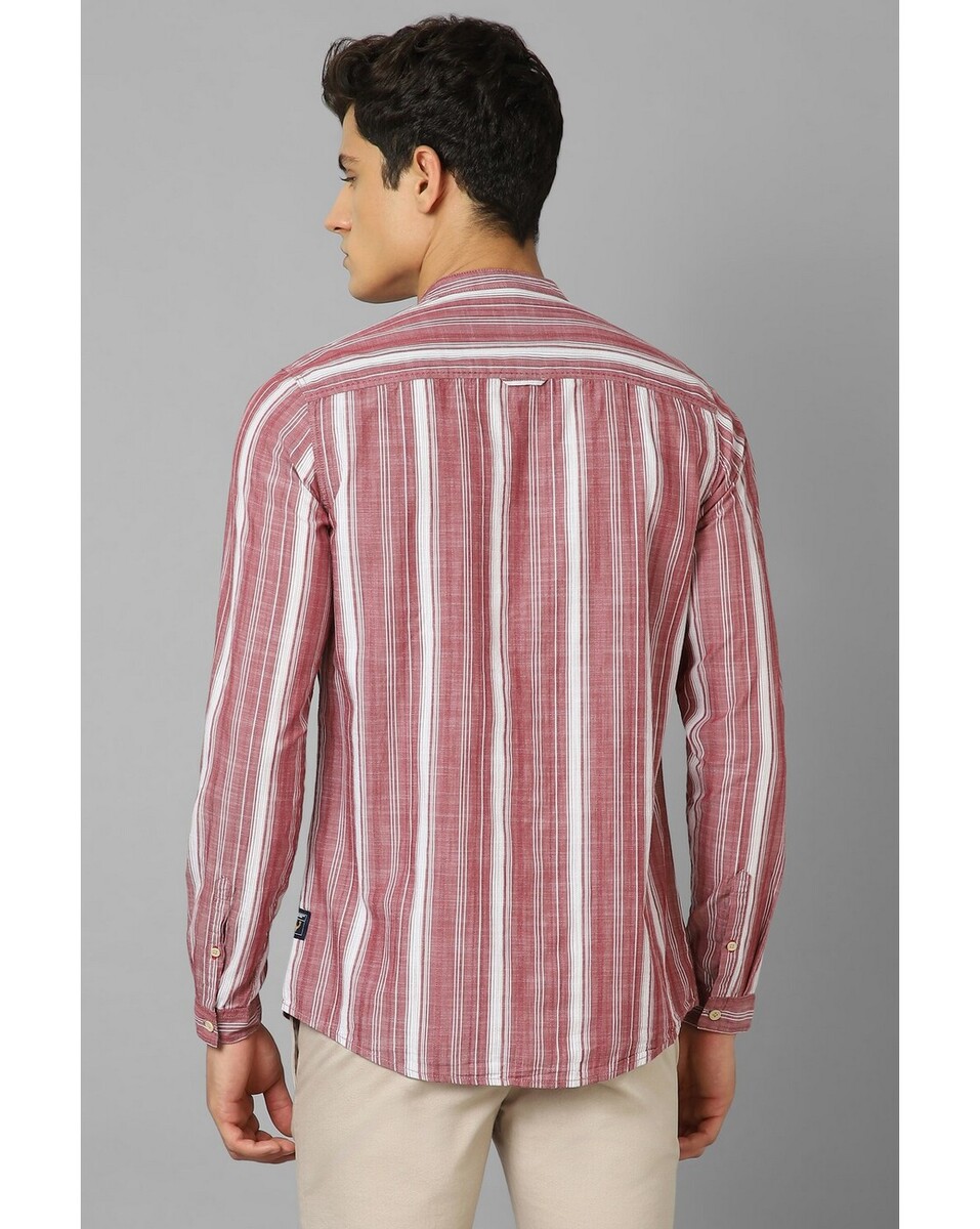 Allen Solly Mens Custom Fit Maroon Stripe Casual Shirt