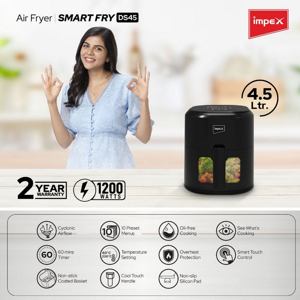 Impex Smart Fry DS45 Air Fryer 4.5 L Black