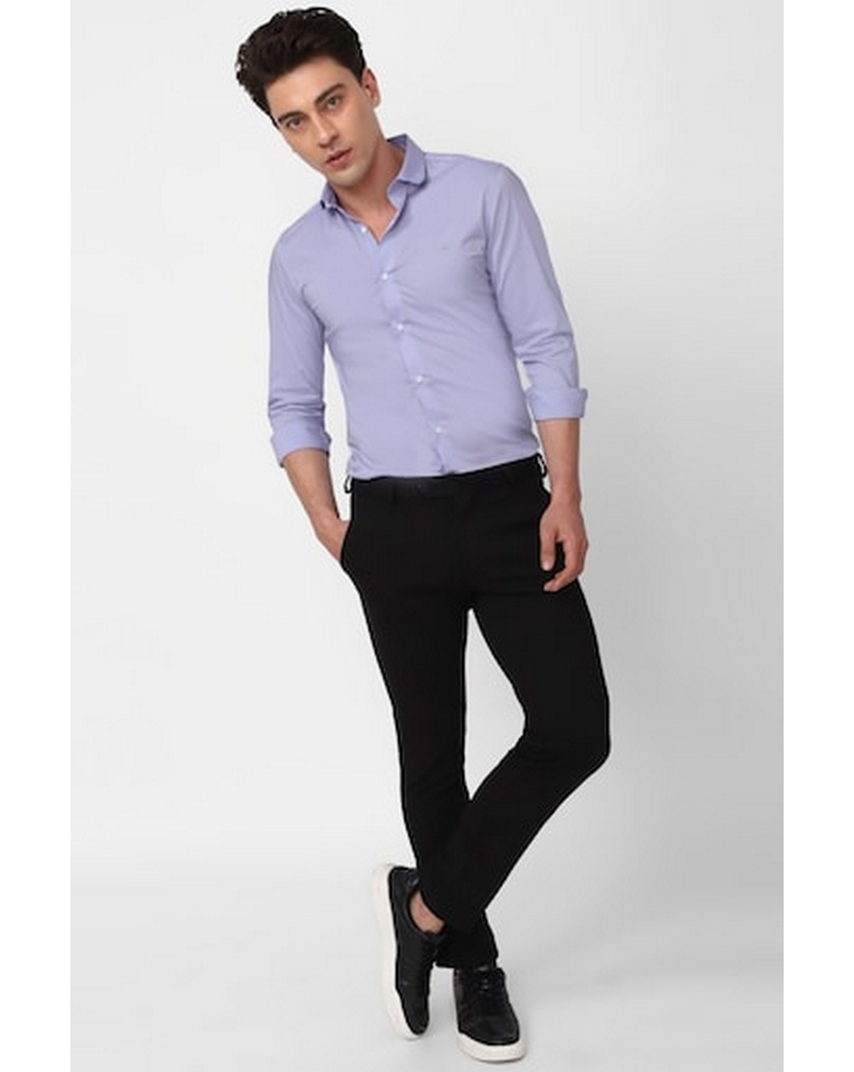 Peter England Mens Solid Purple Super Slim Fit Casual Shirt