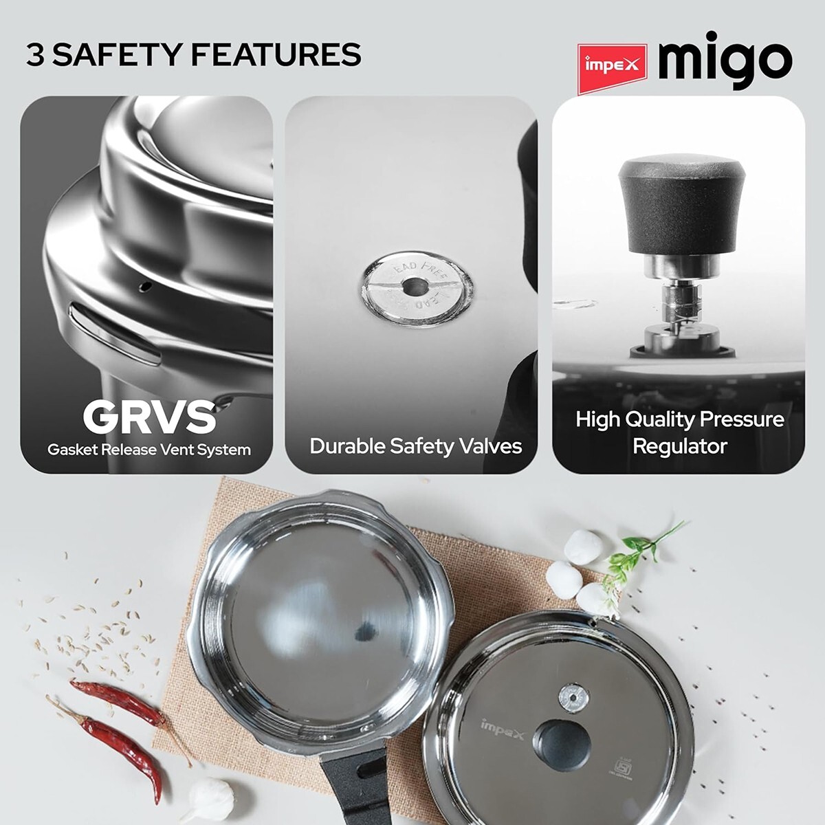 Impex Migo Stainless Steel Pressure Cooker Combo 235Ltr