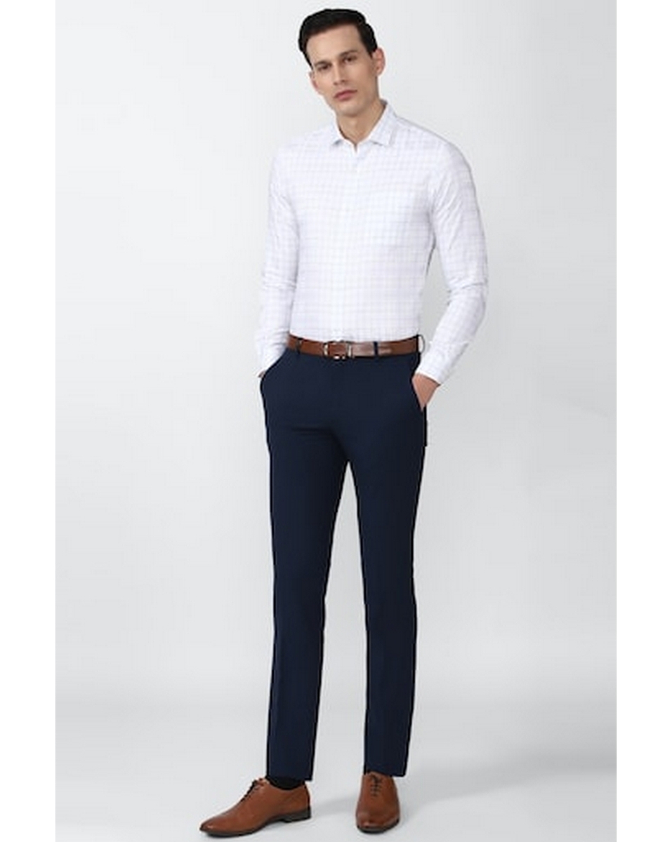 Peter England Mens Check White Slim Fit Casual Shirt