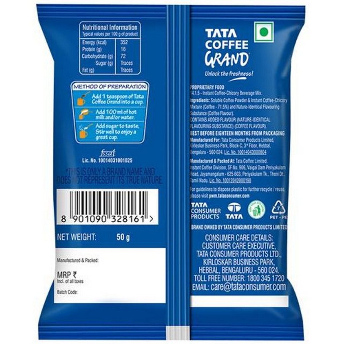 Tata Coffee Grand Poly Pack 50g
