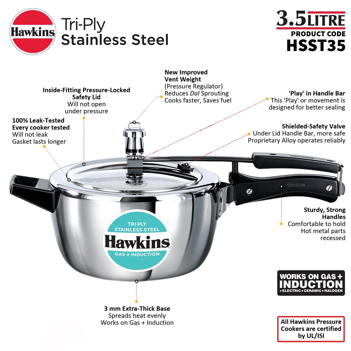 Hawkins Stainless Steel Pressure Cooker Triply 3.5L
