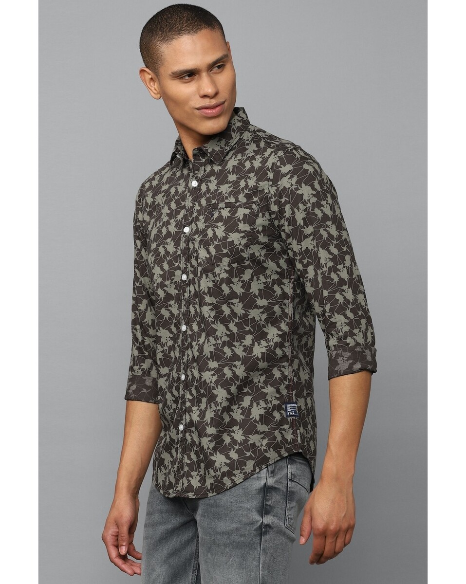 Allen Solly Mens Custom Fit Brown Print Casual Shirt