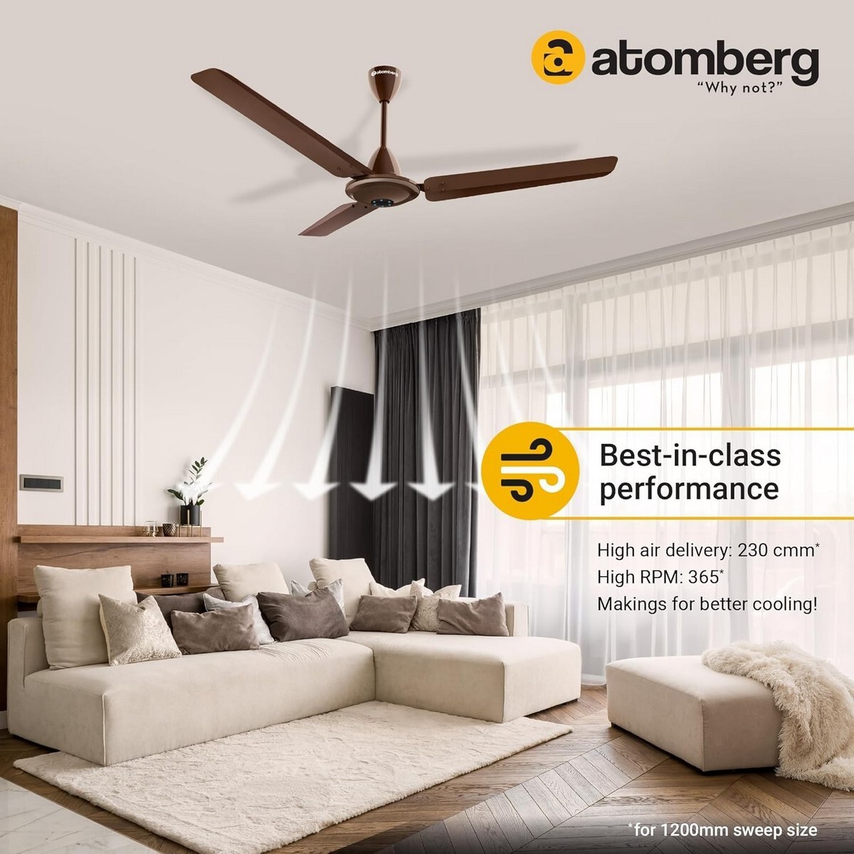 Atomberg Energy Efficient Ceiling Fan with BLDC Motor and Remote Ikano Umber Brown
