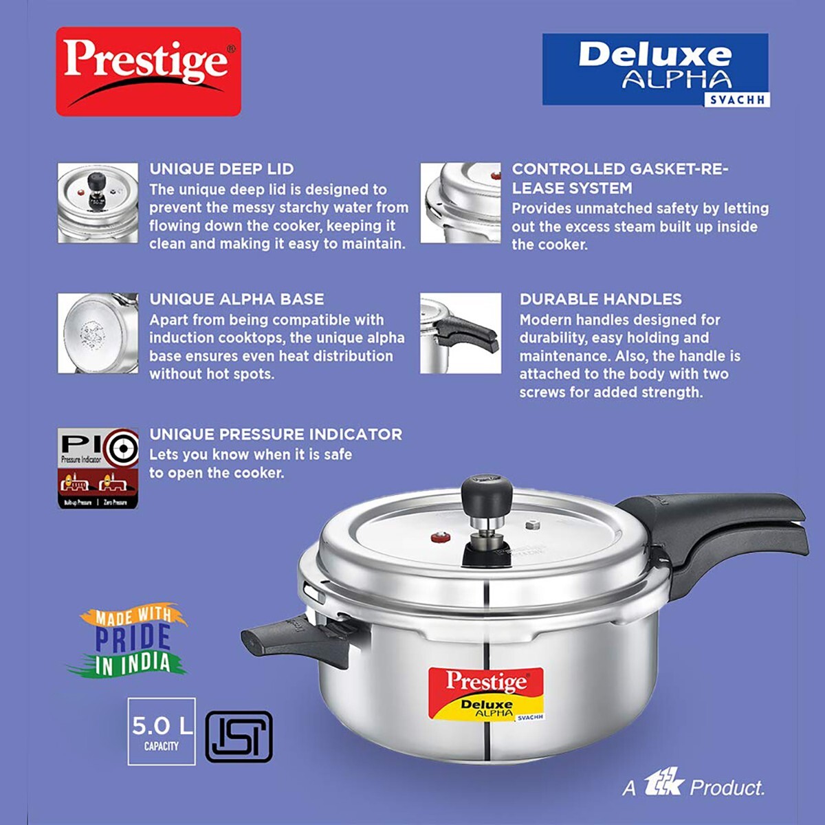 Prestige Stainless Steel Pressure Cooker Svachh Alpha Deep Pressure Pan