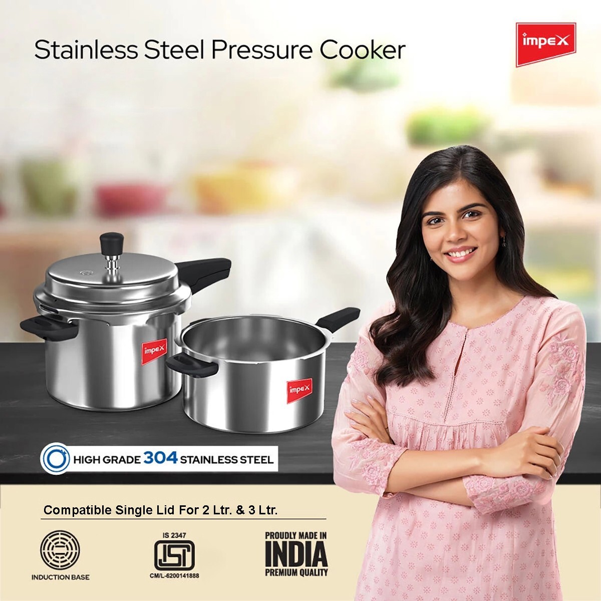 Impex Stainless Steel Pressure Cooker Combo EP235 Color Box