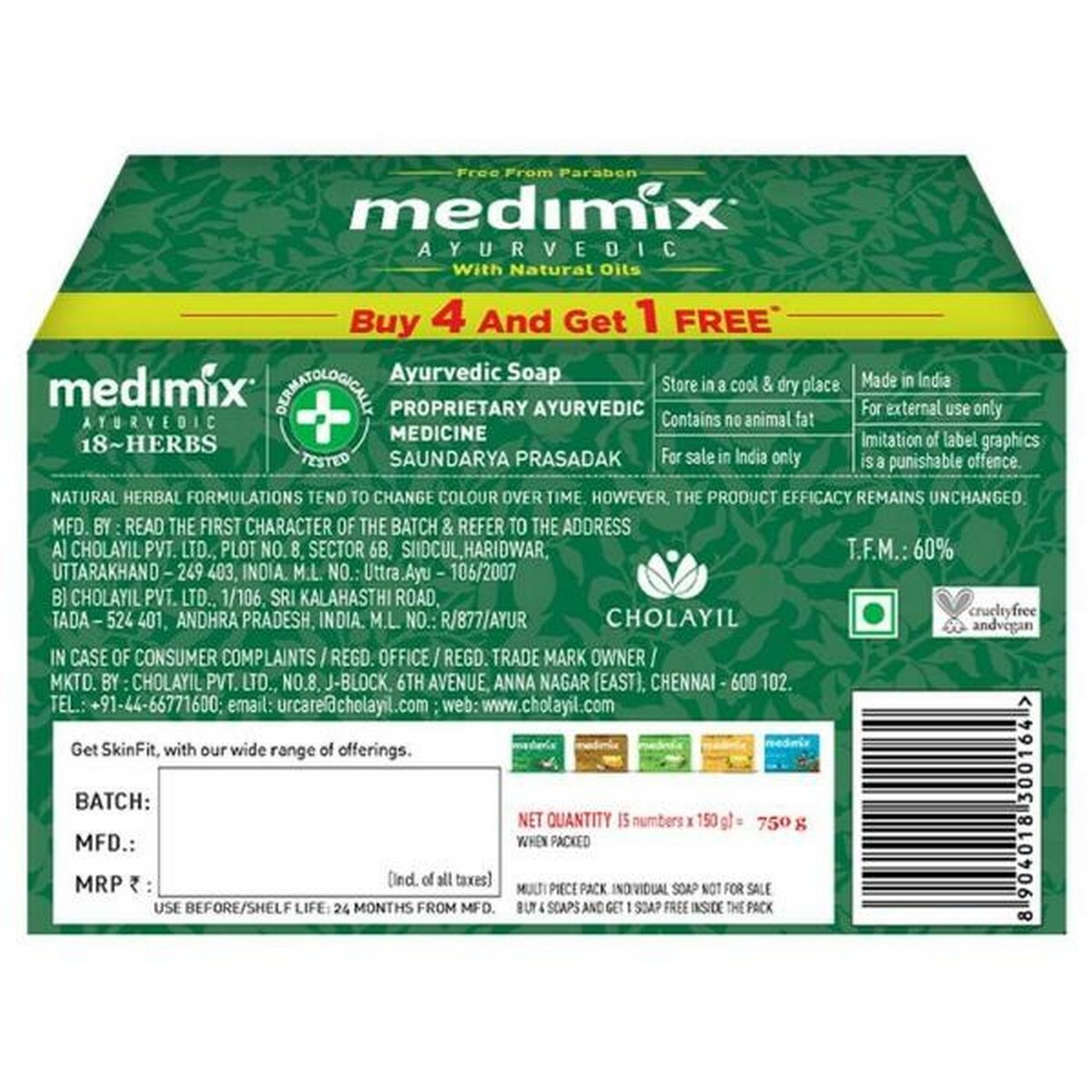 MediMix Soap Ayurvedic Hand Made 150g 4+1