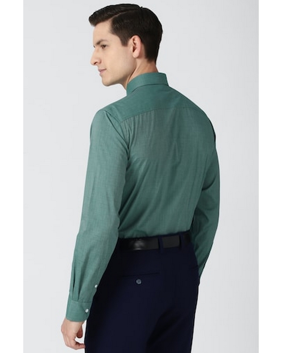 Peter England Mens Textured Green Regular Fit Casual Shirt
