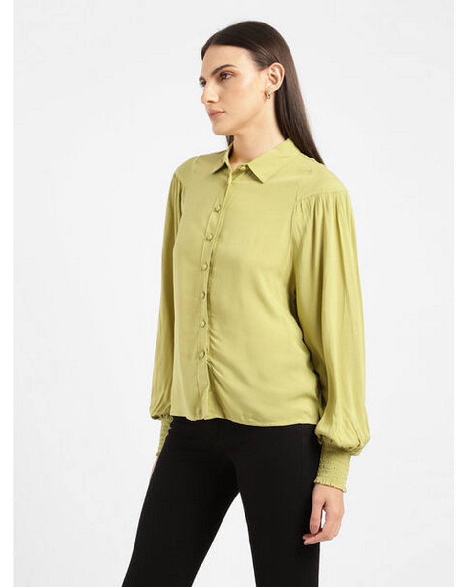 Levis Ladies Solid Moss Green Loose Fit Casual Shirt