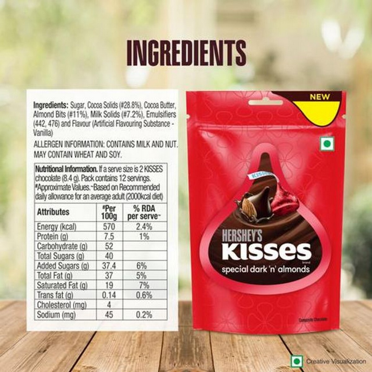 Hersheys Kisses Special Dark 'N' Almonds Chocolate, 100.8 G