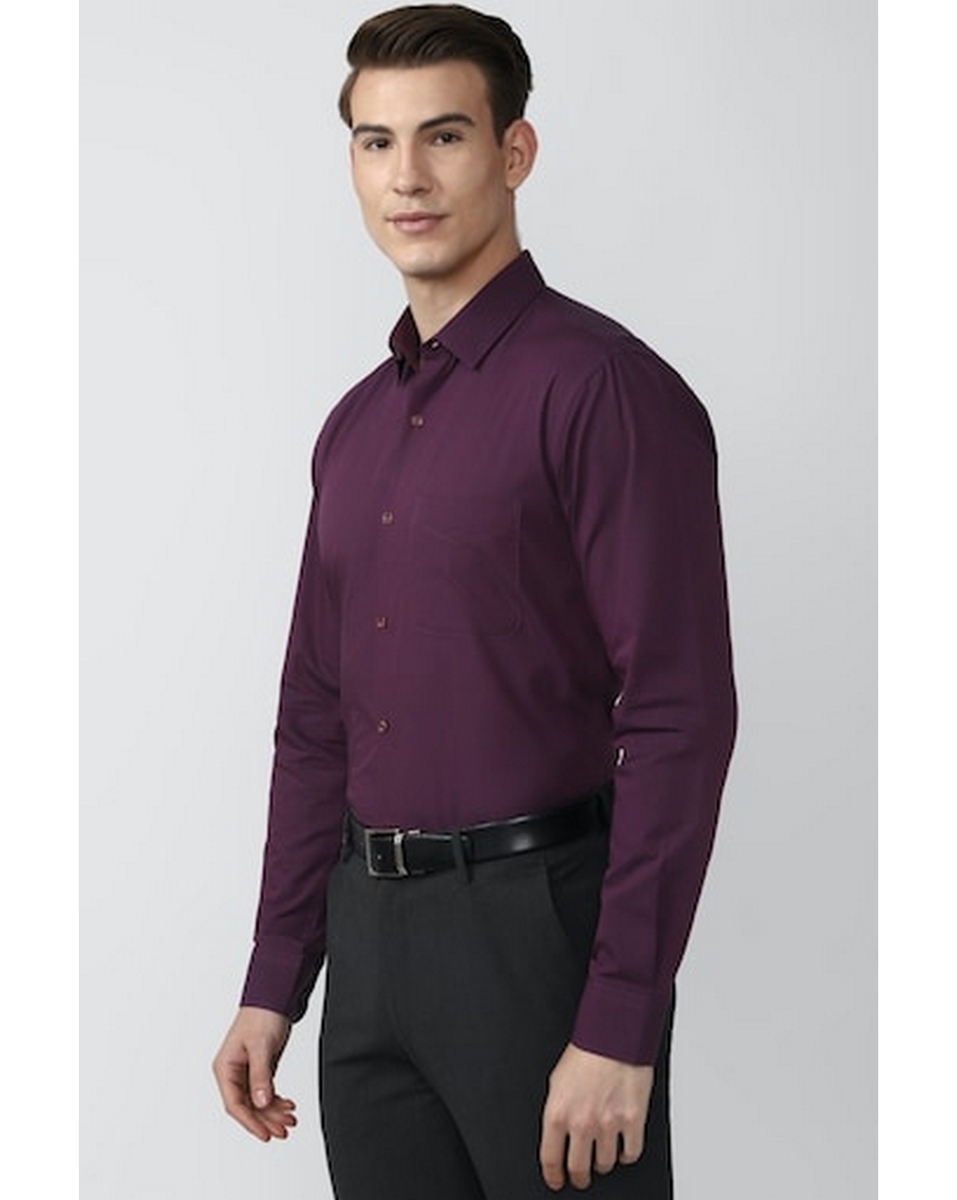 Peter England Mens Solid Purple Regular Fit Casual Shirt