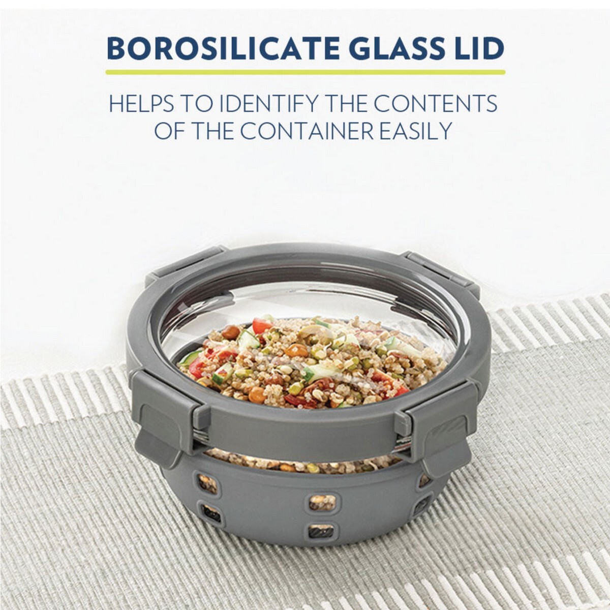 Borosil Klip n Store Plus Round Glass Container With Lid Round 400ml
