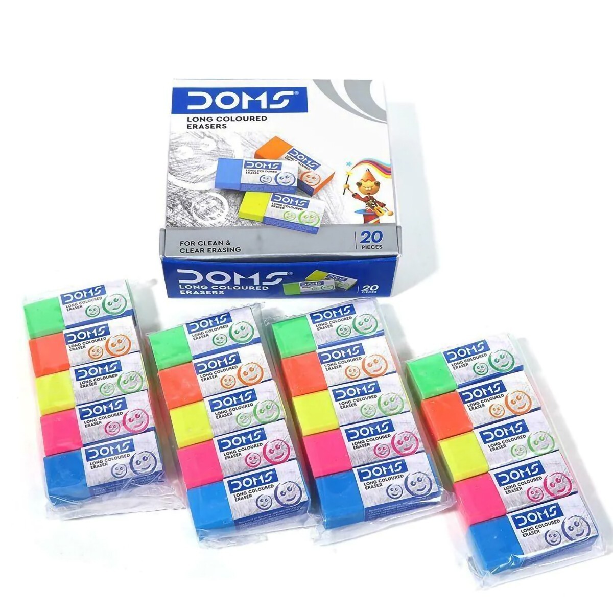 Doms Long Coloured Eraser 20s 3470