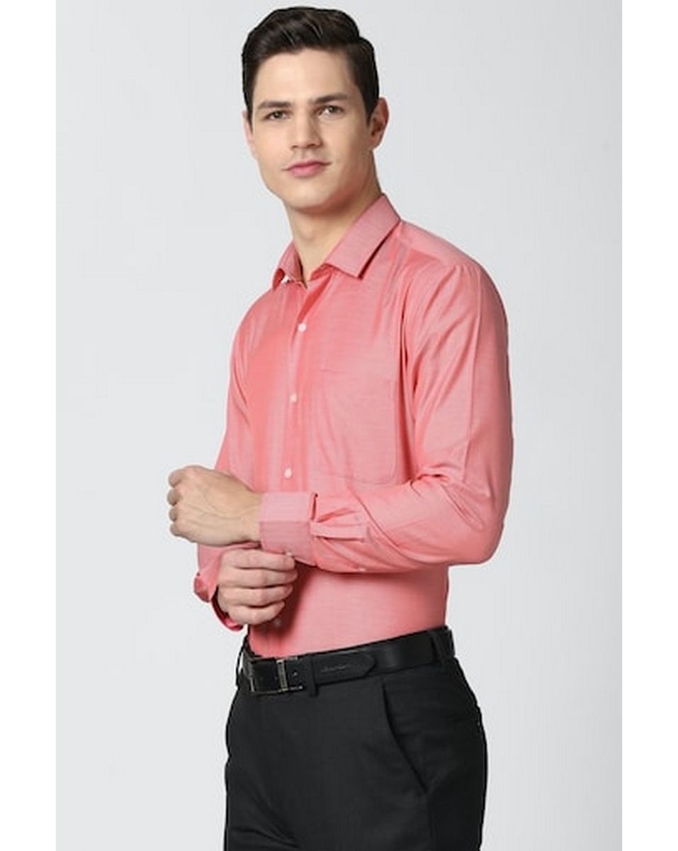 Peter England Mens Textured Pink Regular Fit Casual Shirt