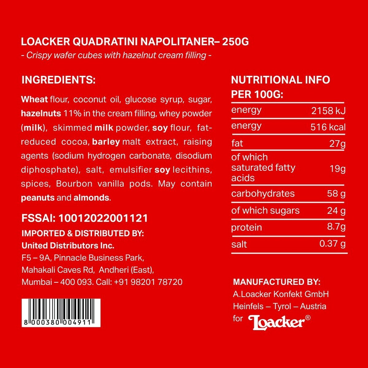 Loacker Quadratini Napolitaner 250gm