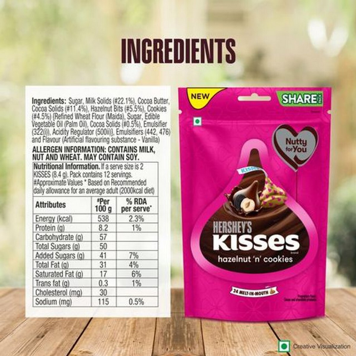 Hersheys Kisses Hazelnut 'N' Cookies Chocolate, 33.6 G
