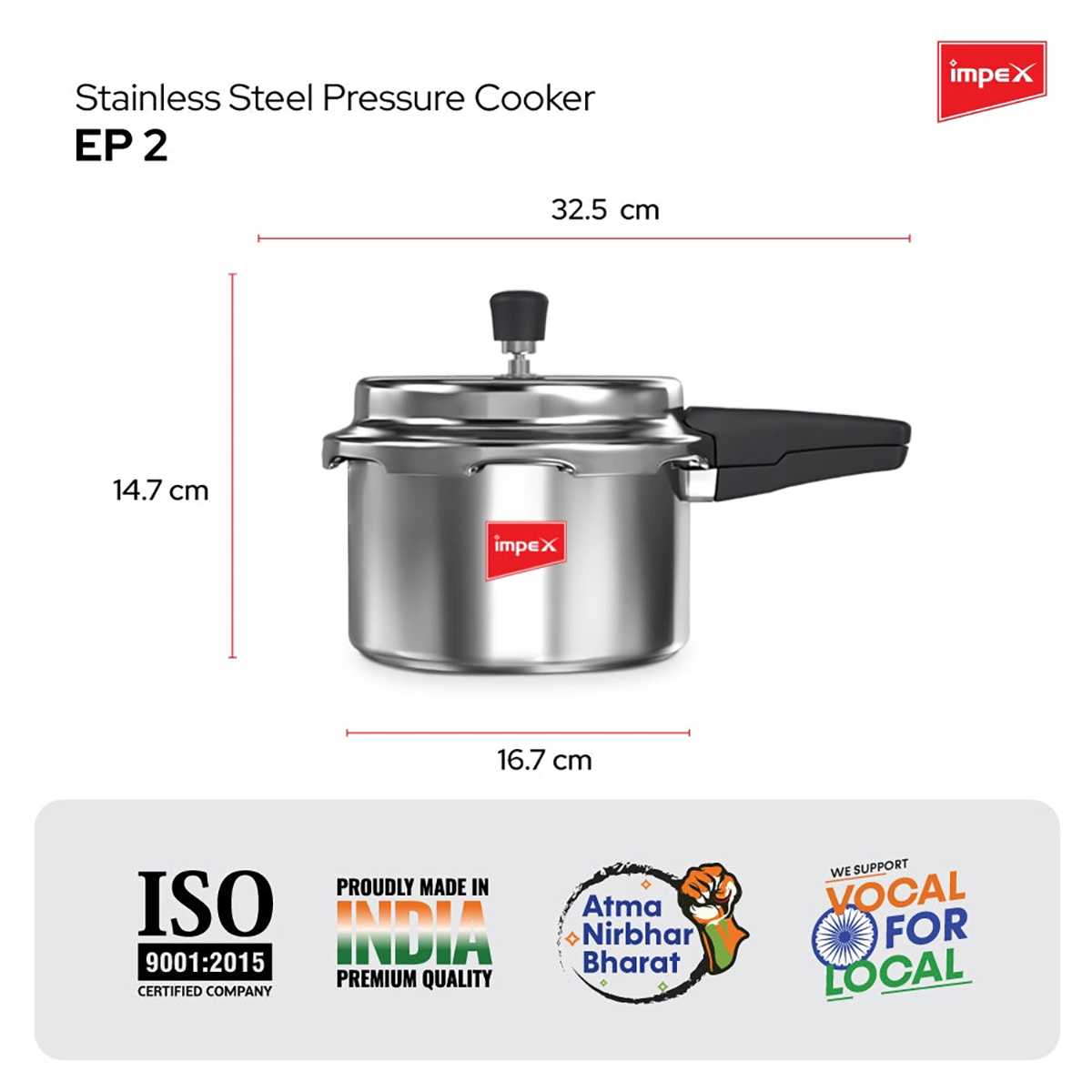 Impex Stainless Steel Pressure Cooker 2L