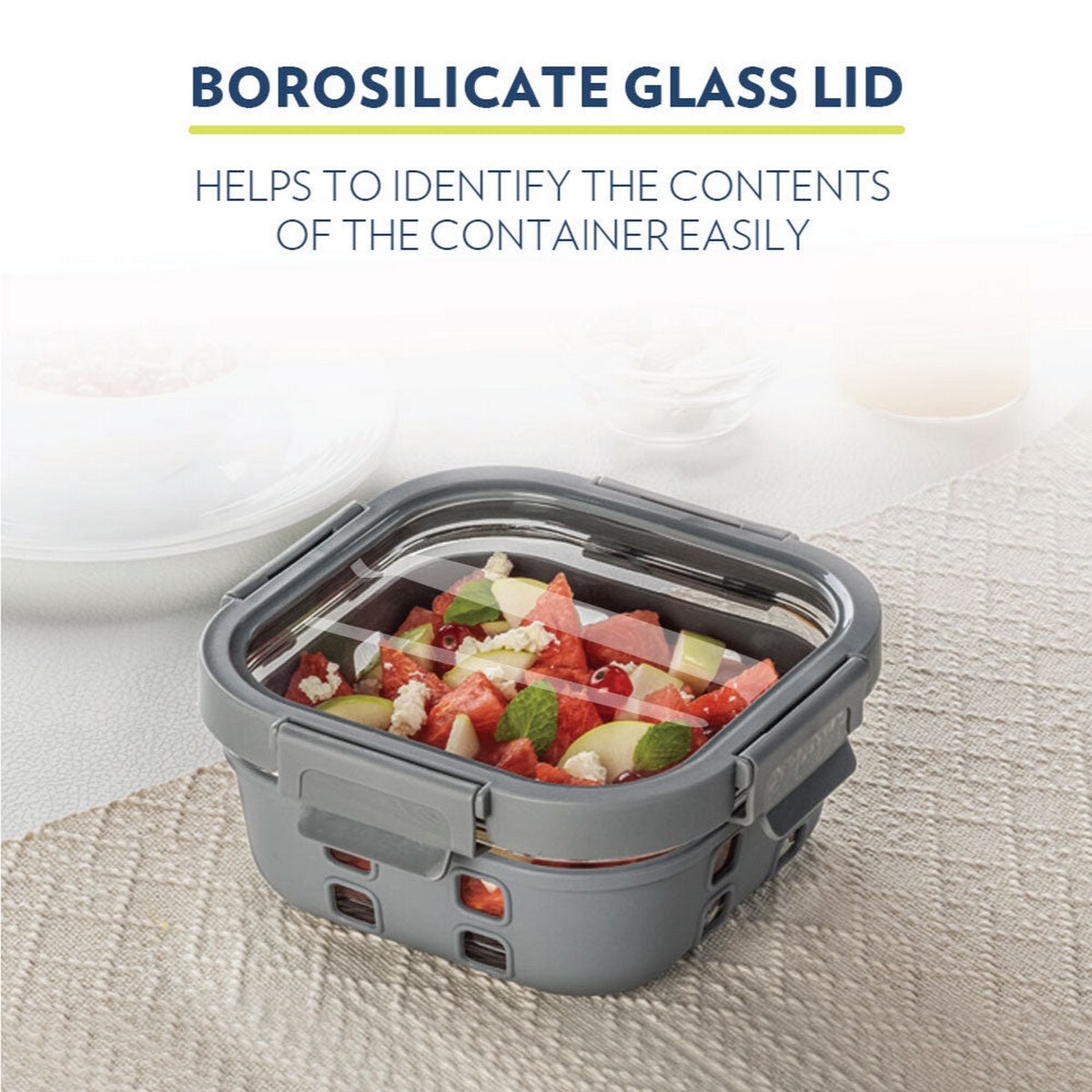 Borosil Klip n Store Plus Round Glass Container With Lid Square 800ml
