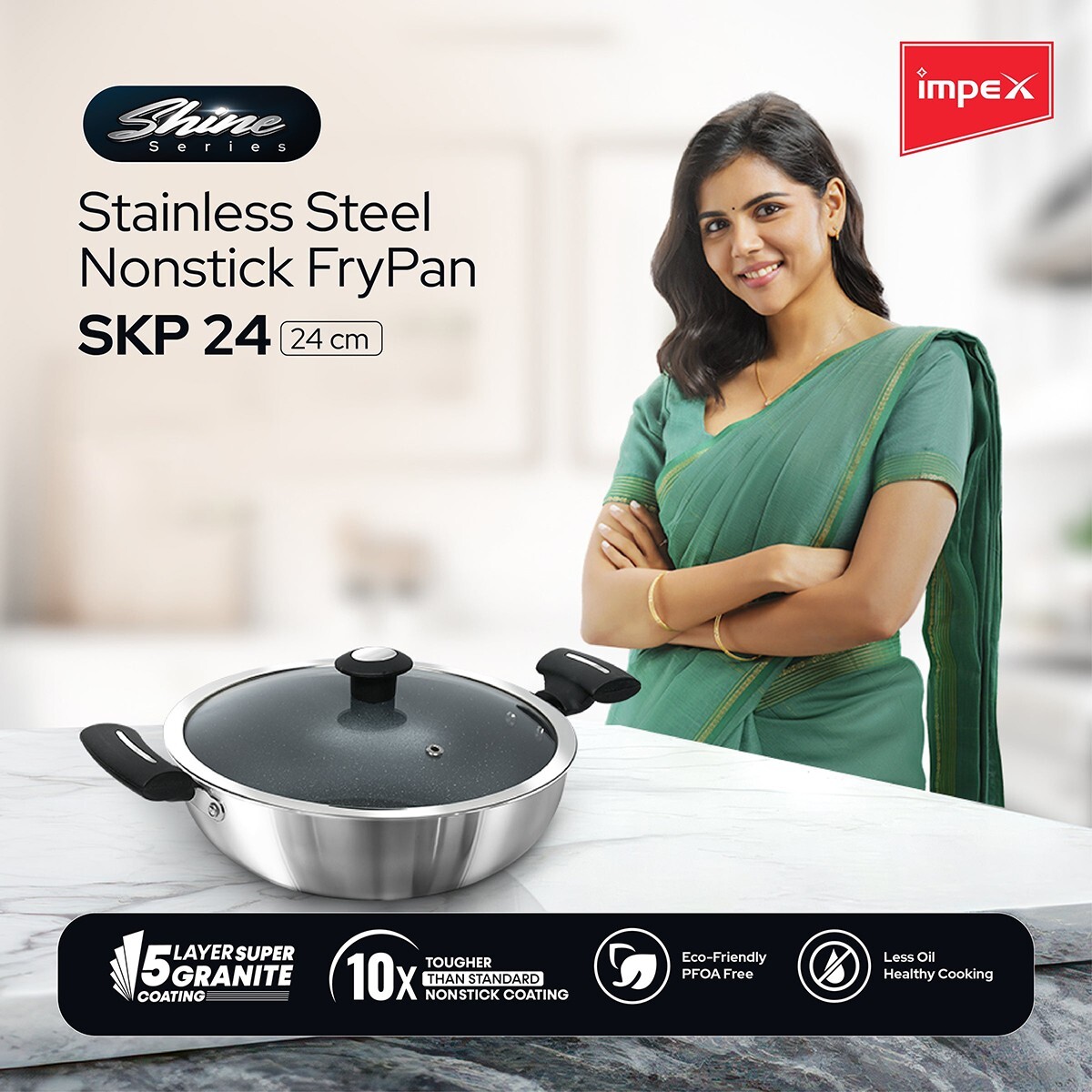 Impex Stainless Steel Non-Stick Kadai Pan 24cm SKP24