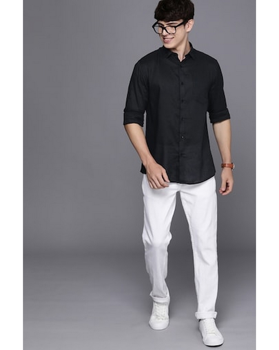 Allen Solly Sport Mens Solid Black Slim Fit Casual Shirt