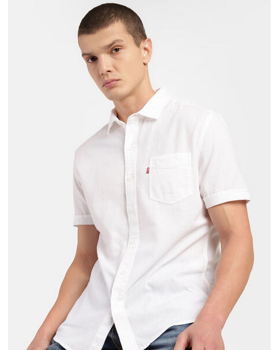 Levis Mens Solid White Classic Fit Casual Shirt