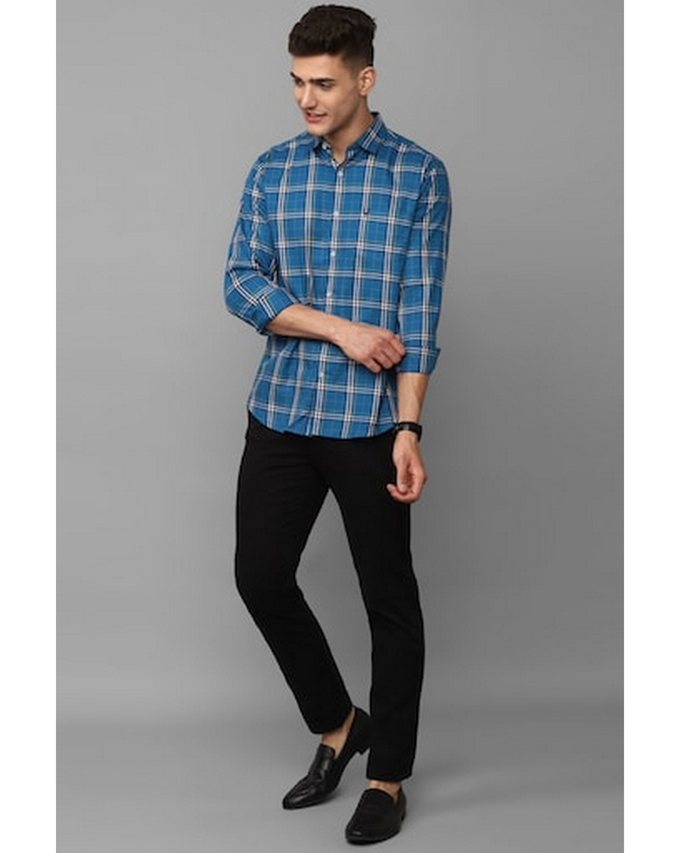 Allen Solly Mens Check Blue Slim Fit Casual Shirt