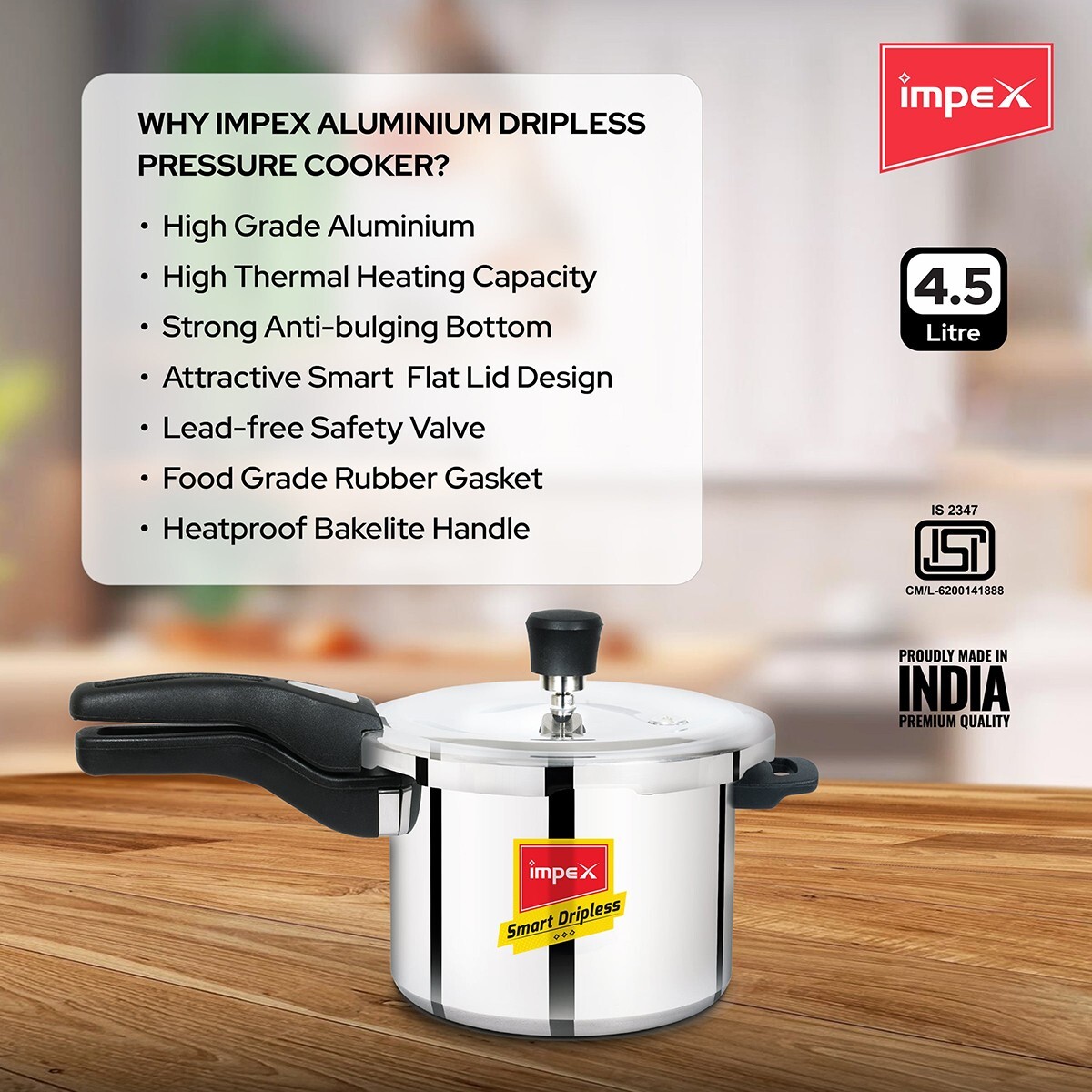 Impex Aluminium Dripless Pressure Cooker 5L Norma 5 Smart