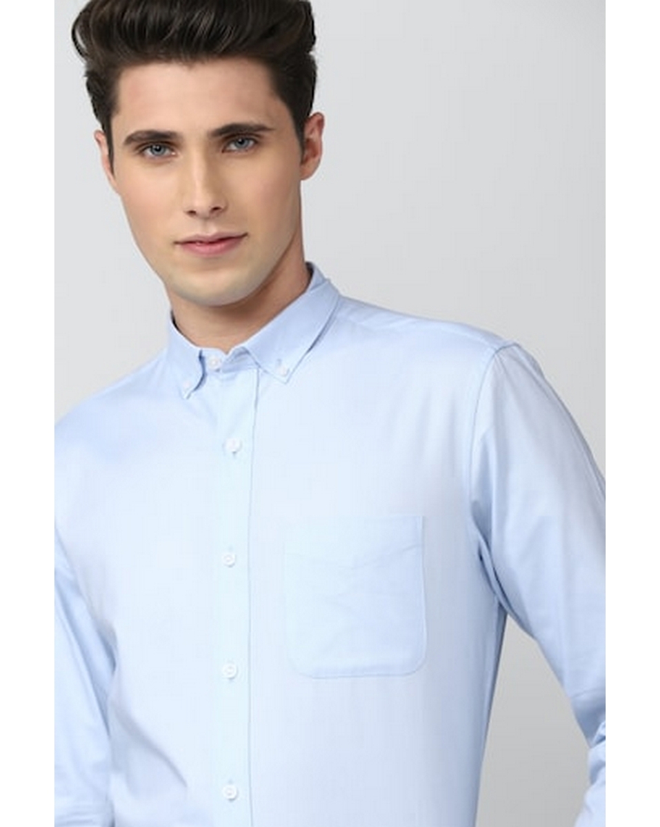 Peter England Mens Solid Blue Regular Fit Casual Shirt