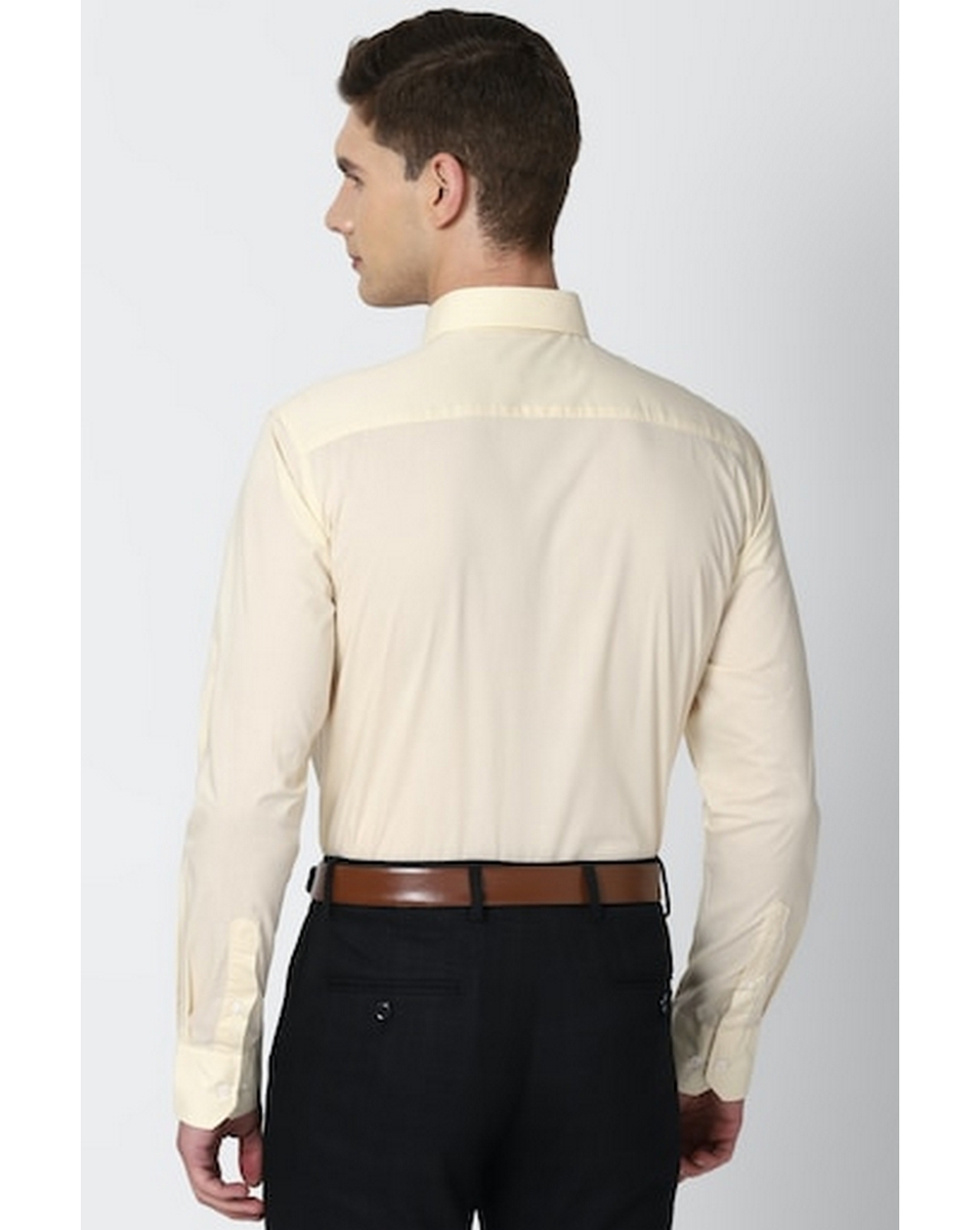 Peter England Mens Solid Yellow Regular Fit Casual Shirt