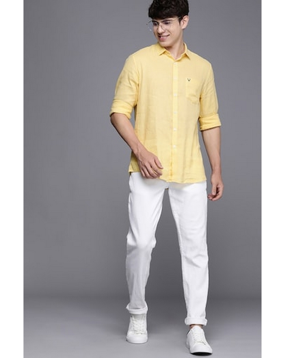 Allen Solly Sport Mens Solid Yellow Sport Fit Casual Shirt