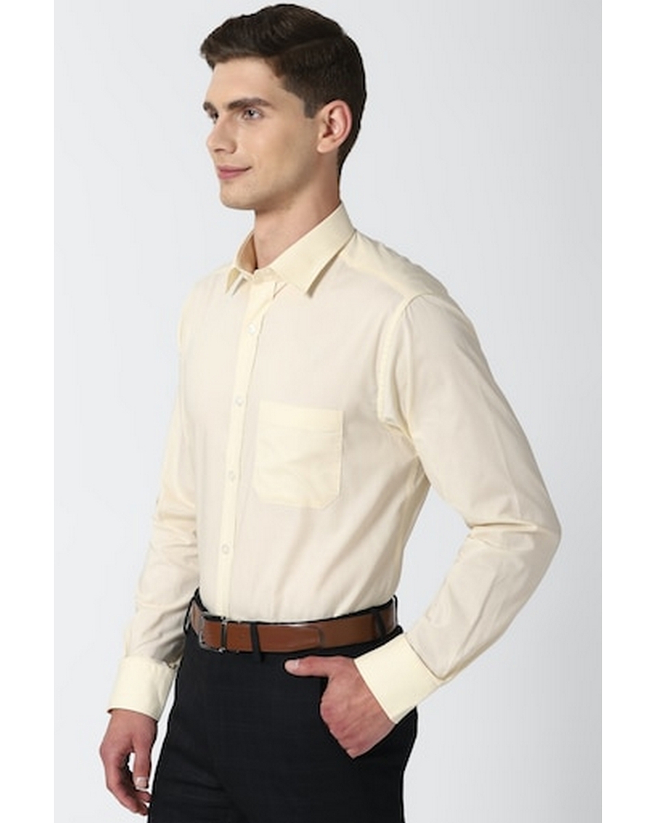 Peter England Mens Solid Yellow Regular Fit Casual Shirt