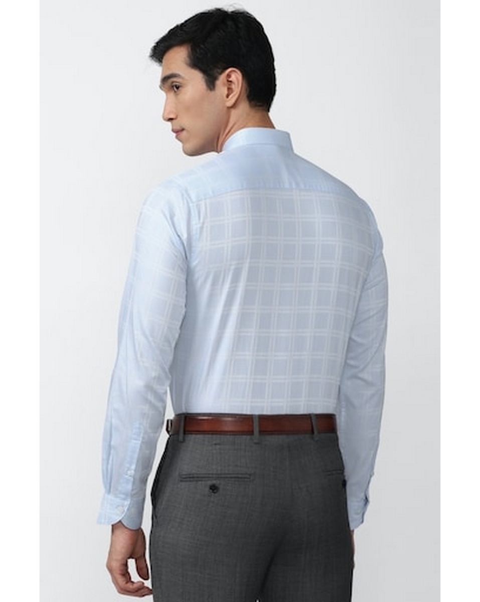 Peter England Mens Check Blue Slim Fit Casual Shirt