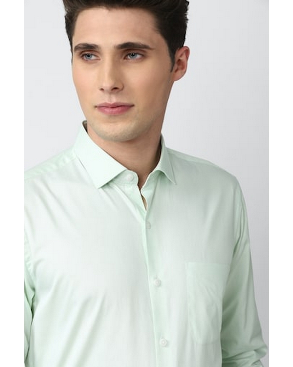 Peter England Mens Solid Green Regular Fit Casual Shirt