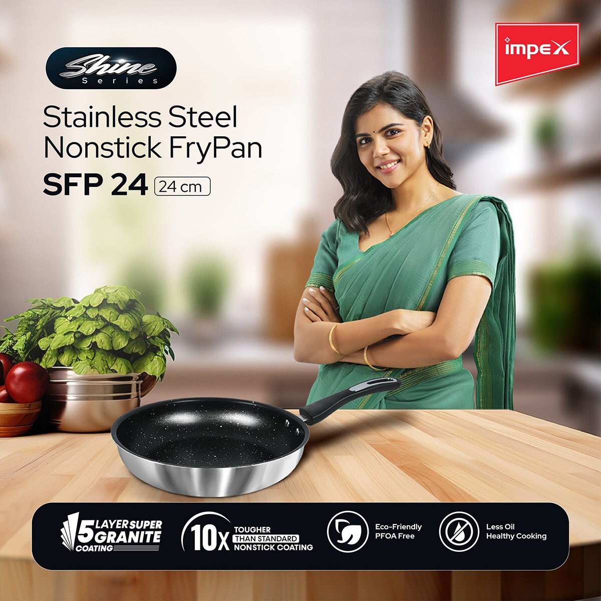 Impex Stainless Steel Non-Stick Fry Pan 24cm SFP24