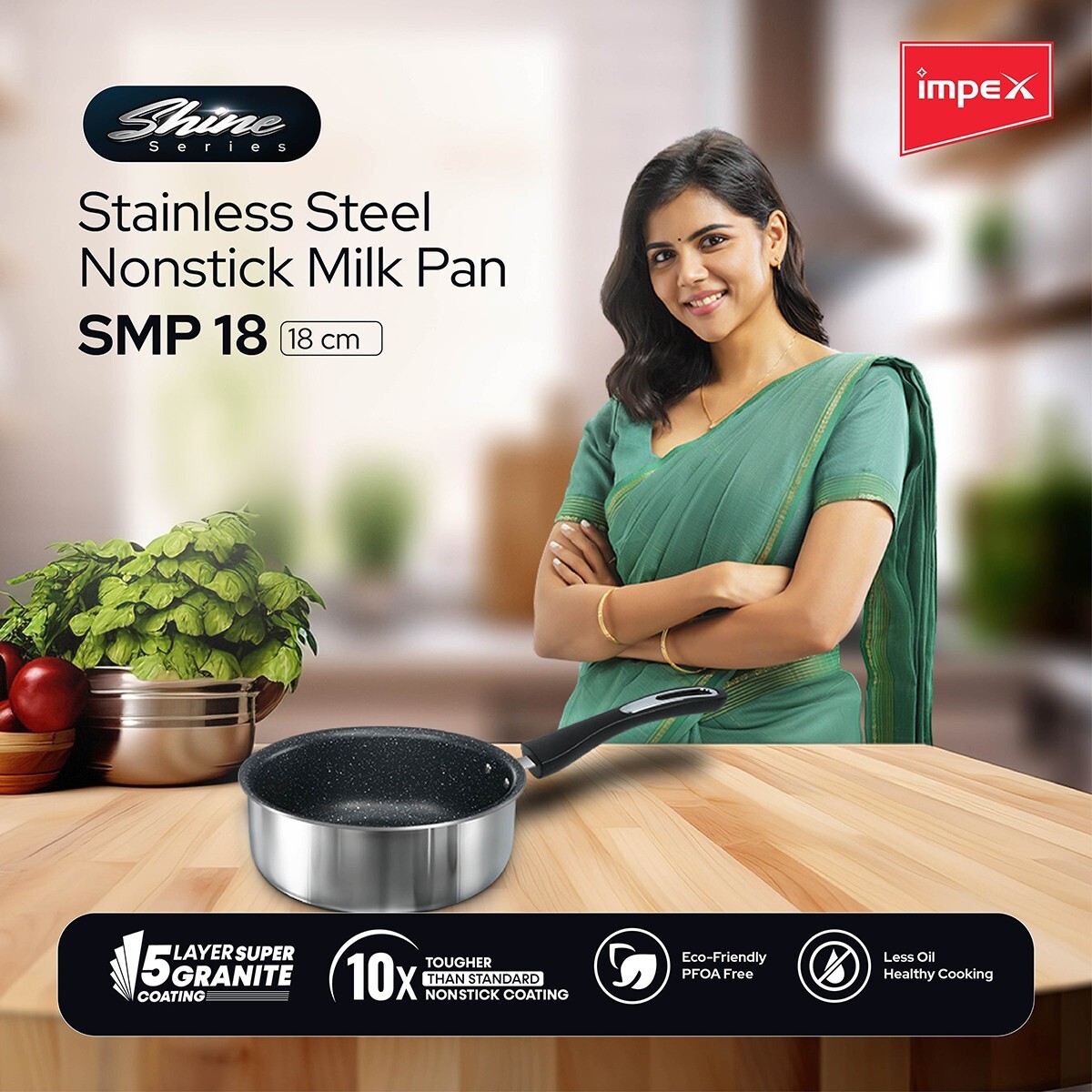 Impex Stainless Steel Non-Stick Milk Pan 18cm SMP18